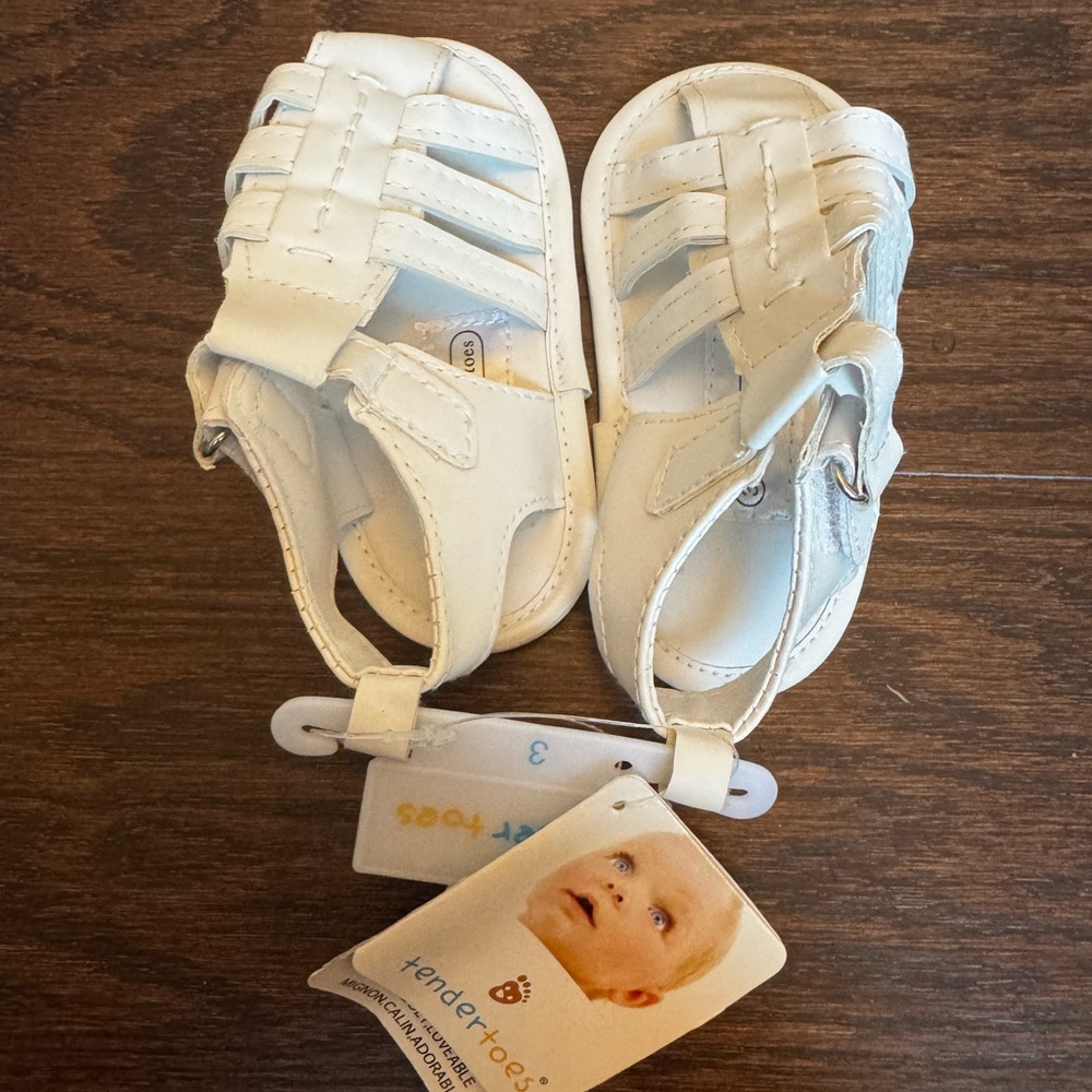 Baby White Leather Fisherman Sandals by
